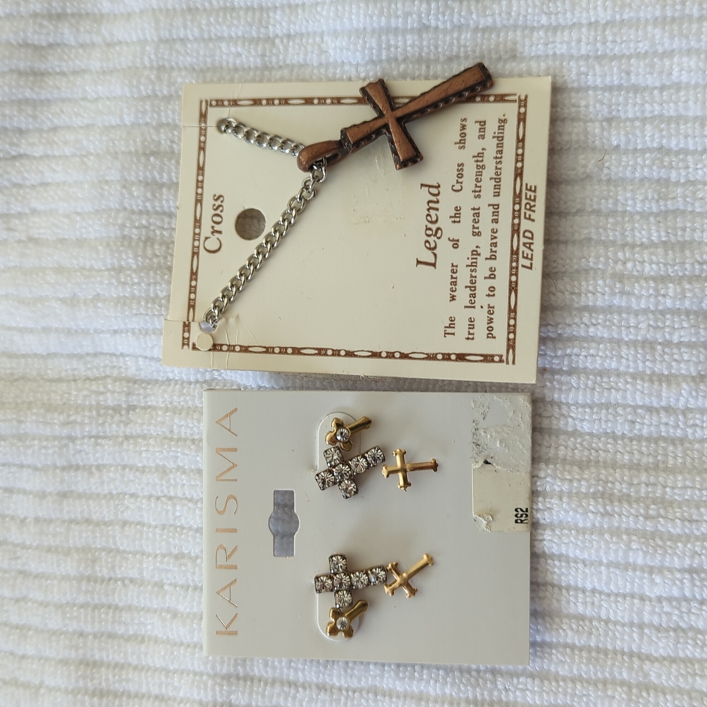 Cross Necklace & 3 pairs of Cross Earrings
